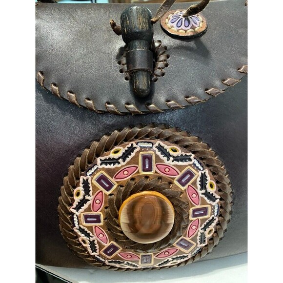 Miguel Rios La Luna Loca Handmade Leather Bag with Mandala Stone Mexico EUC - Picture 12 of 12